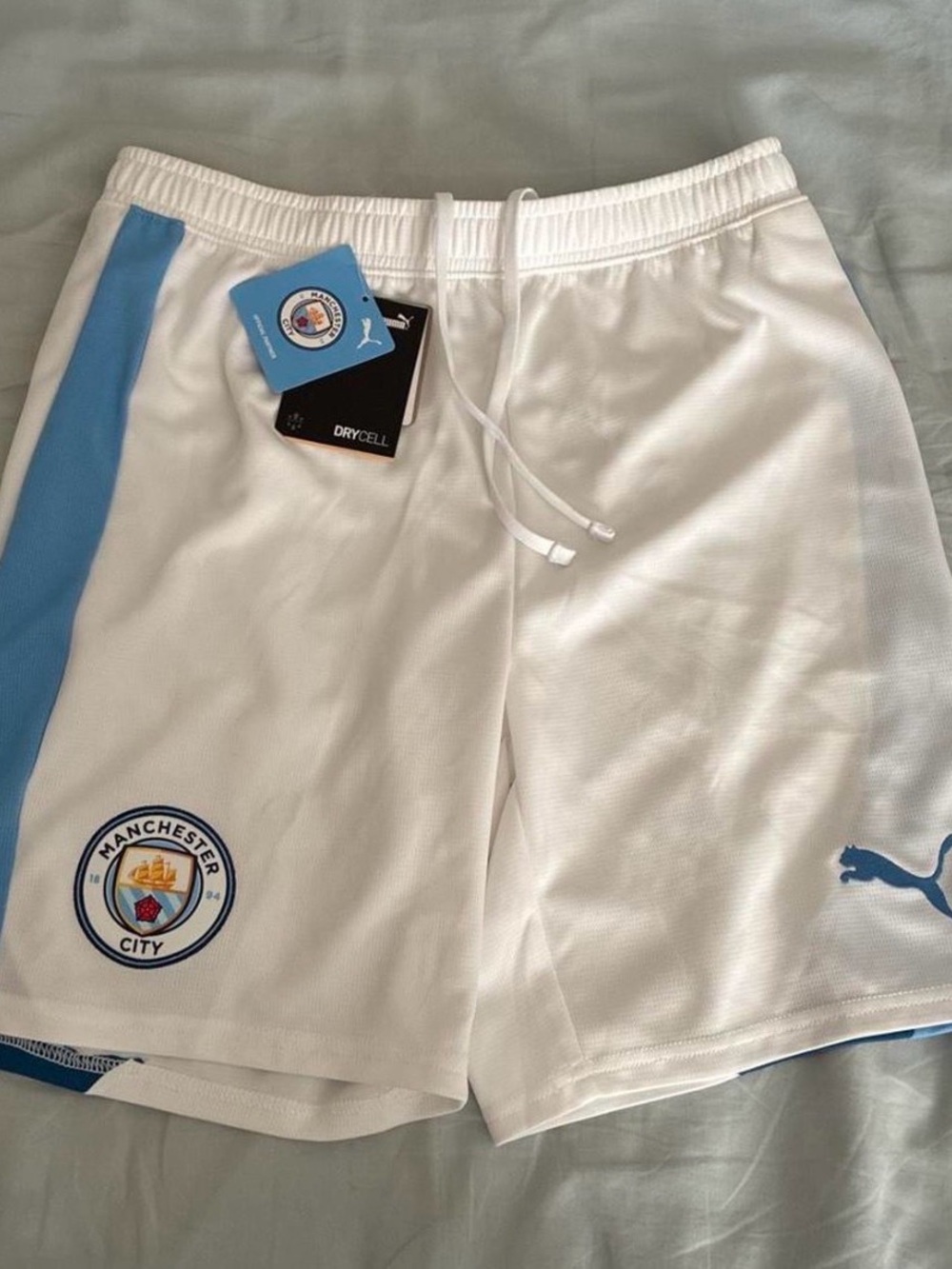 Puma White and Light Blue Manchester City Training Shorts